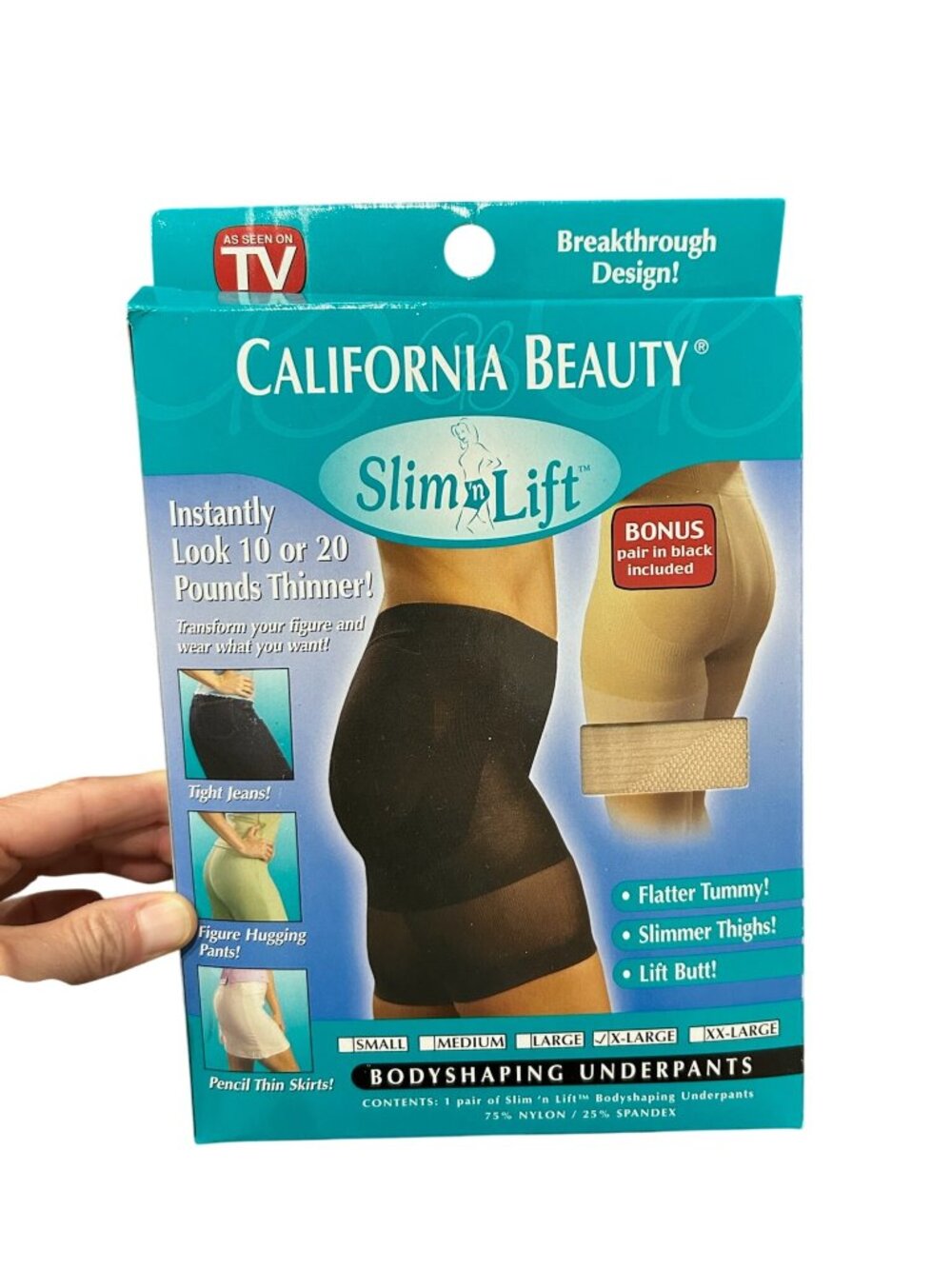California Beauty Slim N Lift Bodyshaping Underpants Black Sz XL Body Shaper NWT